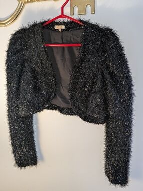 Fuzzy Metallic Black Cropped Jacket - By A Peach